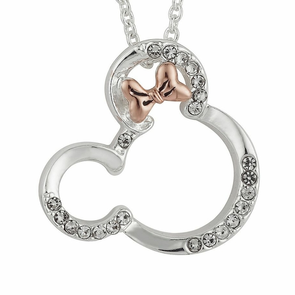 Disney's Minnie Mouse Crystal Head Necklace Silver Rose Gold Crystal Womens NWT - Picture 3 of 10